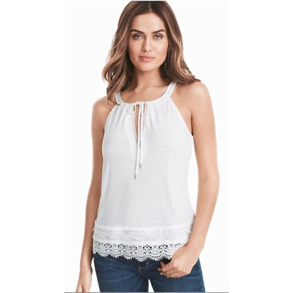 White House Black Market‎ WHBM Baja White Lace Trim Tank Top S